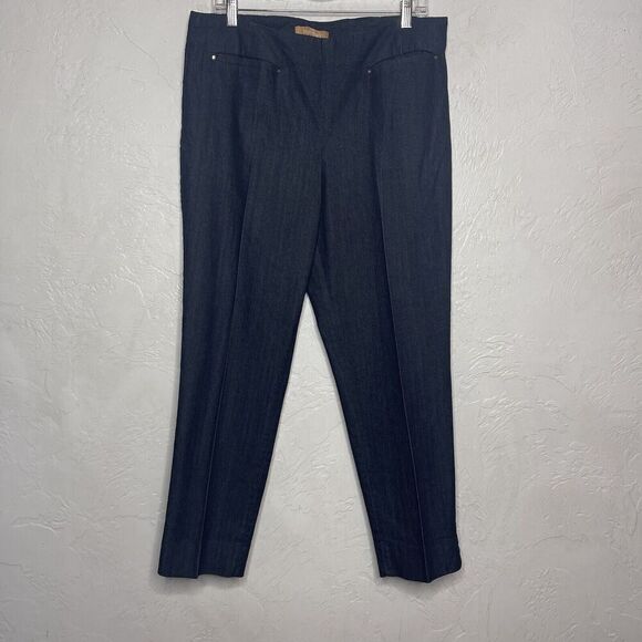 Ellen Tracy Size 12 Pants Straight Leg Ankle Cropped Side Zip Blue Stretch - Picture 1 of 9